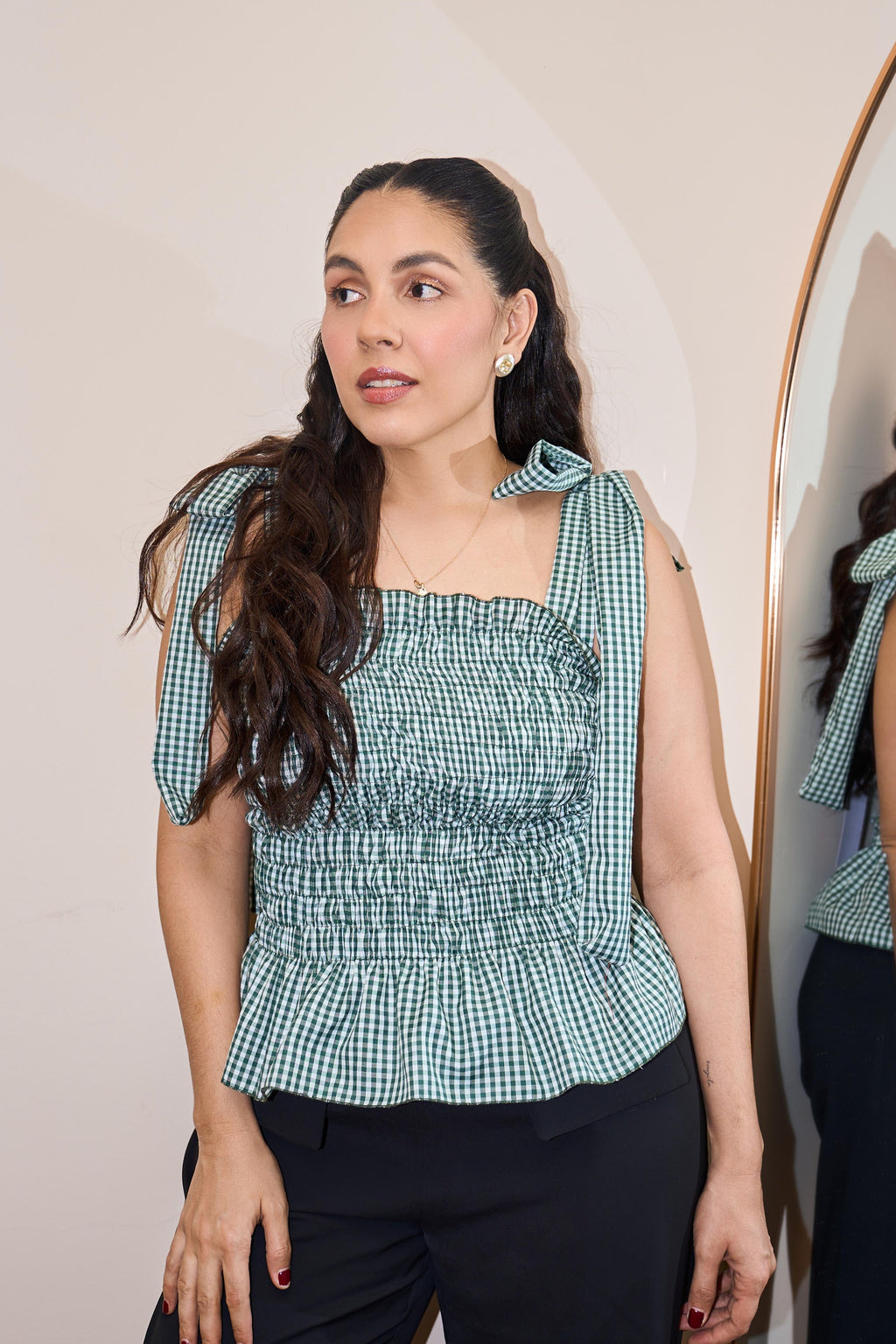 Carola Top Green Gingham